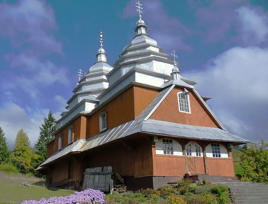Church of the Nativity Blessed Virgin Mary (wood) 1882 (the previous name - Church of St. Arch. Michael). Oriava (Skole Raion). (year of reconstruction - 1926)