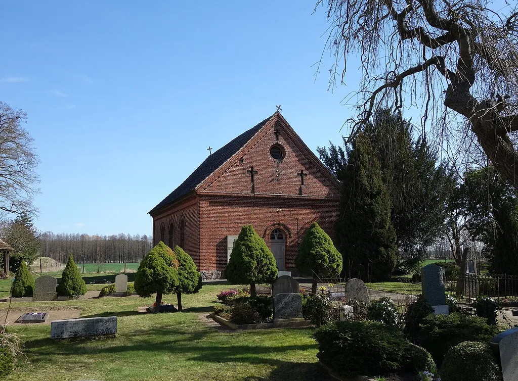 Western view of Leddin church, Neustadt (Dosse) municipality, Ostprignitz-Ruppin district, Brandenburg state, Germany