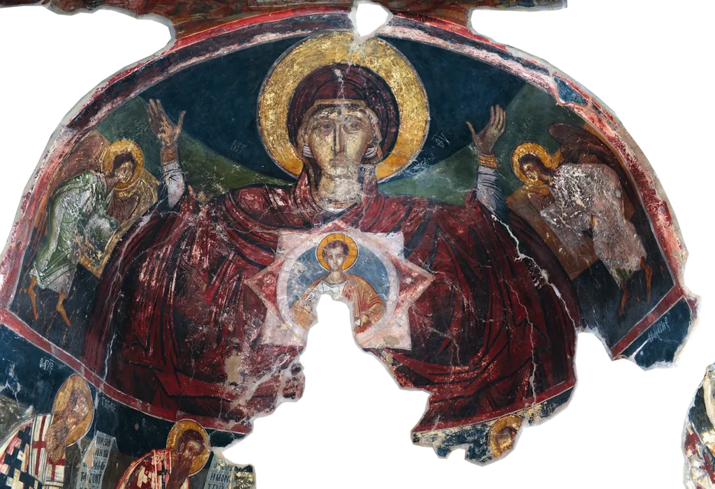 Church of the Presentation of Virgin Mary Tsiatsiapa in Kastoria: View of east wall and apse