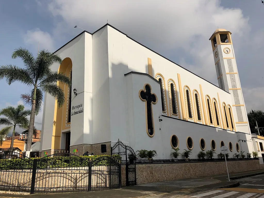 The front of the church of Immaculate Conception Parish in La Floresta, La América, Medellín, Antioquia, Colombia.