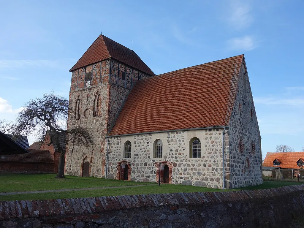 South-south-eastern view of church in Vehlin, Gumtow municipality, Prignitz district, Brandenburg state, Germany