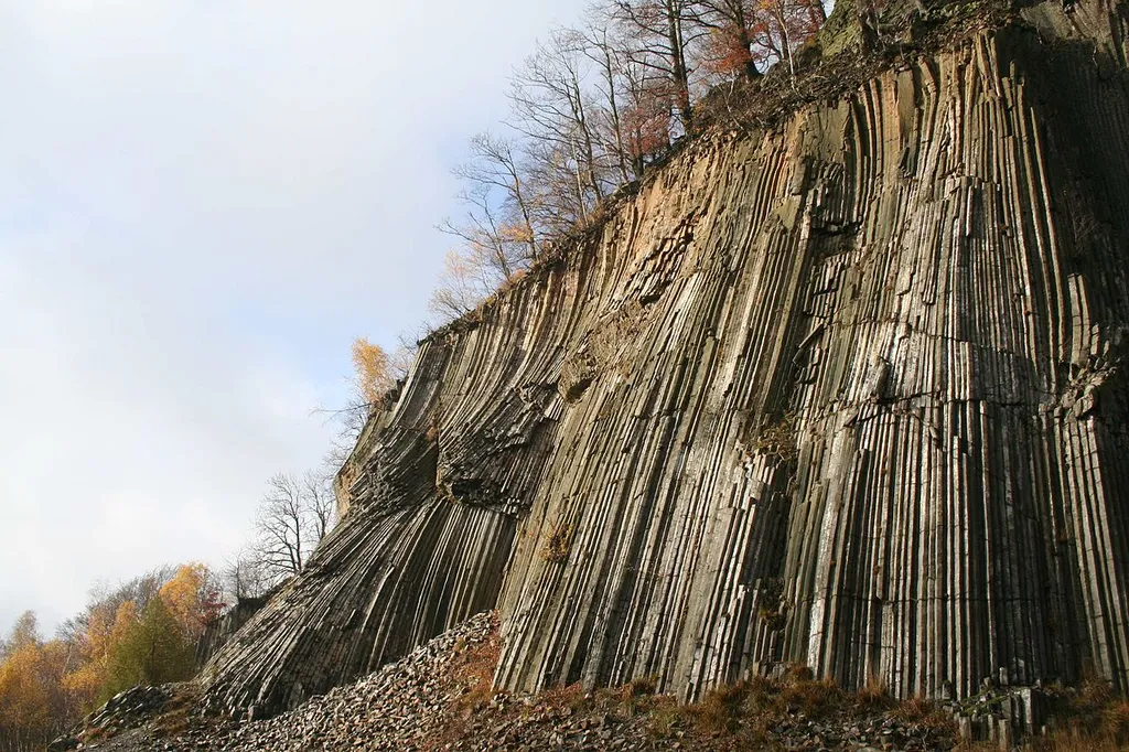 Basalt columns at Zlatý vrch (657 m) near Česká Kamenice in Lusatian Mountains, Czech Republic