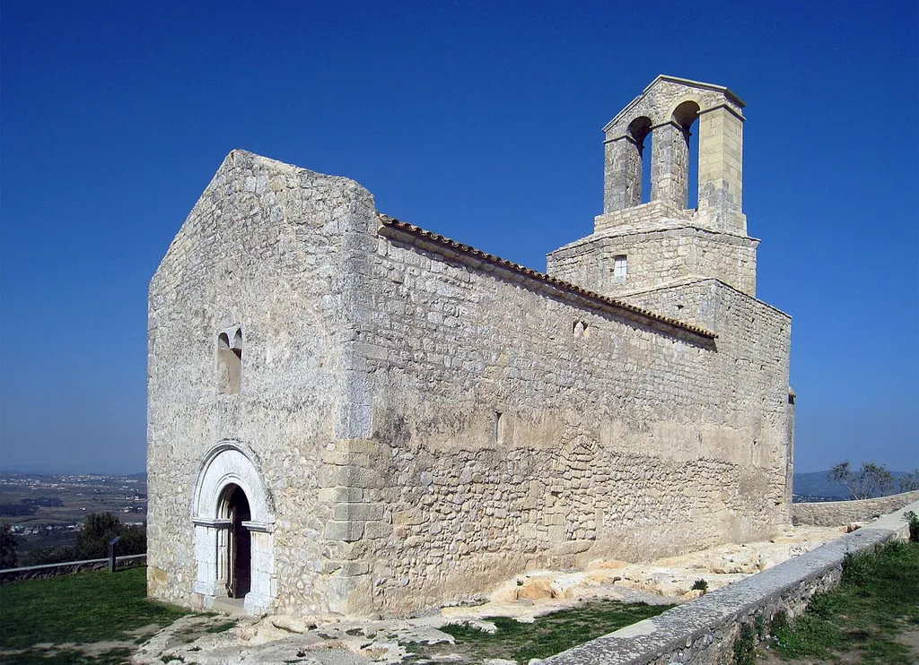 The romanesque church of Sant Miquel d’Olèrdola built in the 11th century in the comarca of Alt Penedés, Catalunya, Spain.