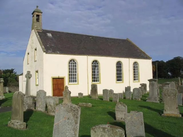 Sprouston Parish Church This rectangular four-bay church dates back to 1781, is harled and white painted, and has round headed main windows. It has a stone bellcote with ball finial. (Source: Borders and Berwick, An Architectural Guide by Charles Alexander Strang)
