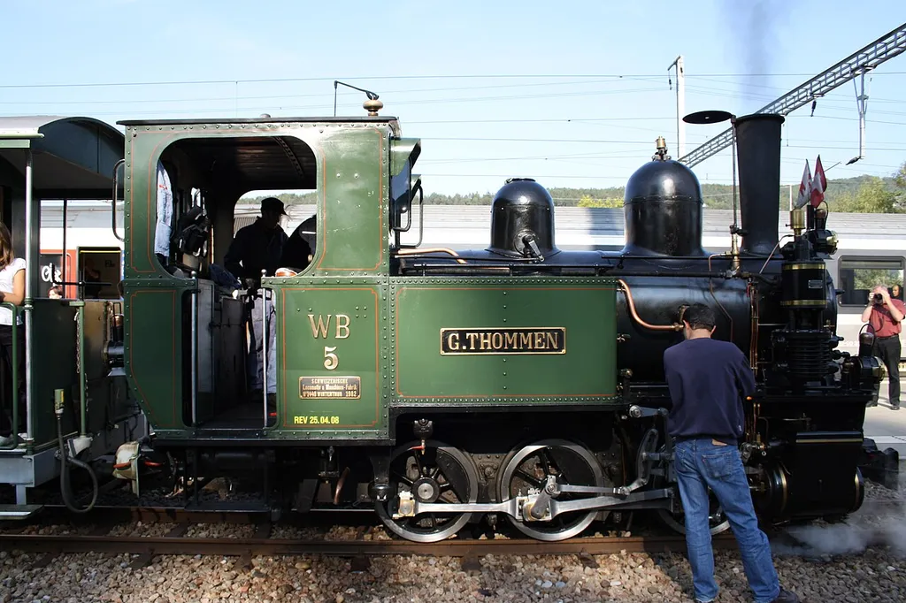 Locomotive G 3/3 5 Gedeon Thommen of the Waldenburg railway in Switzerland. The locomotive was build by the Swiss Locomotive and Machine Works in 1902.