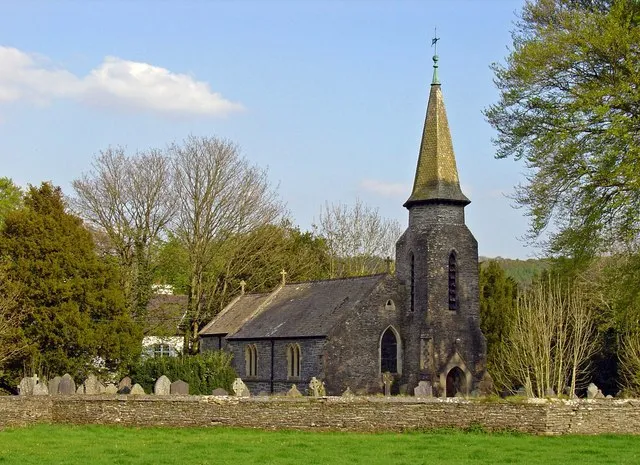 Parish church: Betws Bledrws The 1:50000 and 1:25000 OS maps do not show unambiguously which square this is in. According to the large-scale OS digital maps, the centre-point of the church is just north of the line (by 15 cm, I estimate) so I have put it in this square. This is an "estate church" originally supported by the nearby Derry Ormond estate, and is dedicated to the obscure St Bledrws.
