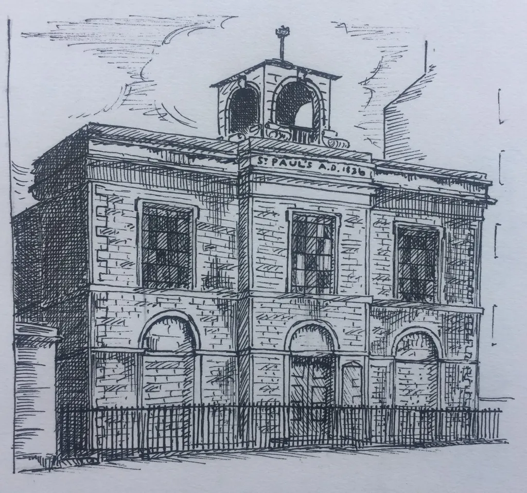 St Paul's Church in St Leonard's, Edinburgh, as it would have appeared in the early 20th century. The church was opened in 1836, vacated by its congregation in 1940 and demolished in 1980 This image has been created in lieu of high-quality contemporary images. It is derived from images available at canmore.org.uk (https://canmore.org.uk/site/131118/edinburgh-30-st-leonards-street-st-pauls-free-church) and at edinphoto.org.uk (http://www.edinphoto.org.uk/0_d/0_documents_book_label_st_leonards_psa_brotherhood_prize_1909.htm).