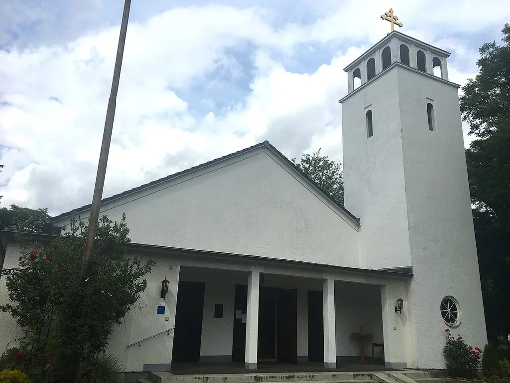 Pilgrimage of the Russian Orthodox Church on the Christian shrines of Cologne in 2020 during the coronavirus. Russian Orthodox Church Outside of the Holy Great Martyr and Healer Panteleimon in Cologne.
