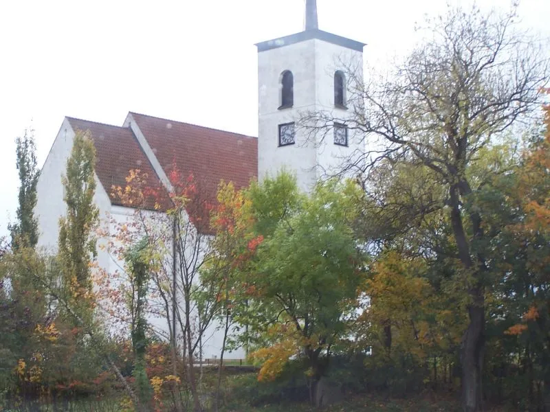 Kallinge church, Ronneby parish (a rainy day from car, you can see the water drops on the window).