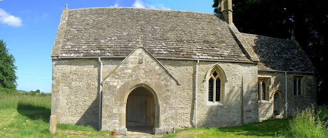 All Saints' Church Shorncote, near to Shorncote, Gloucestershire, Great Britain. The tiny church built about 1170 of Cotswold stone &amp; slate