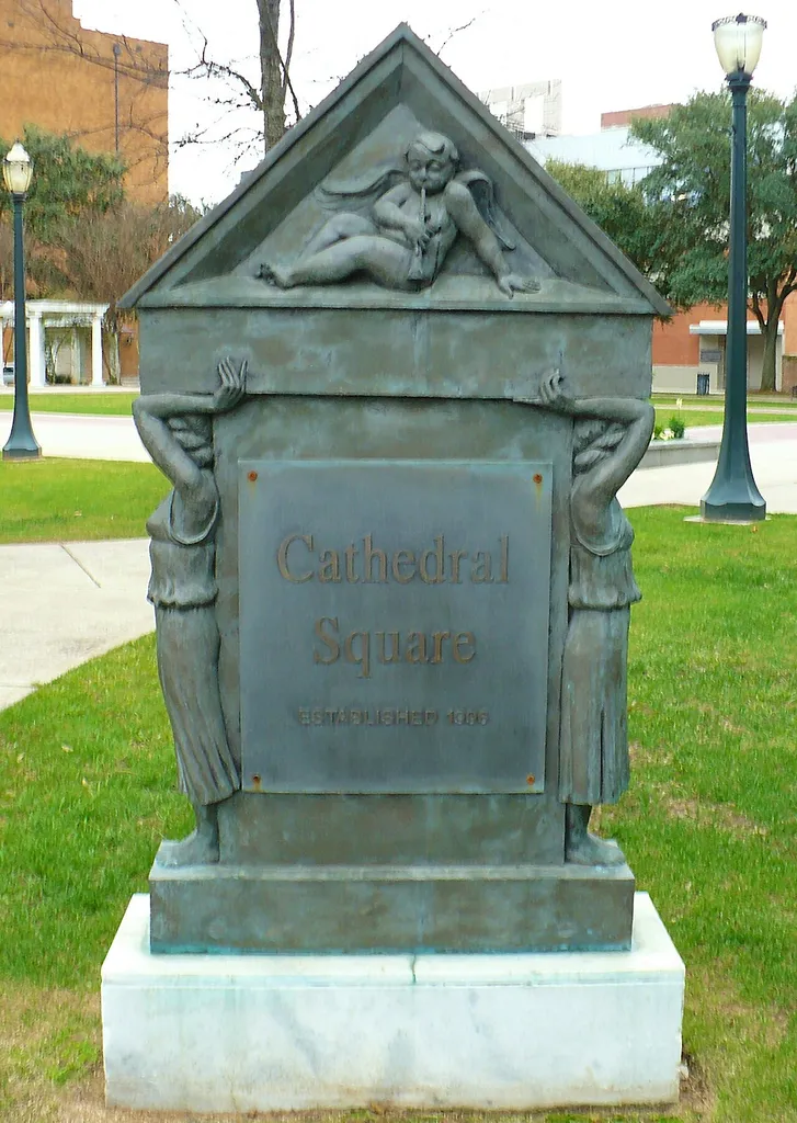 Sign in Cathedral Square in Mobile, Alabama.