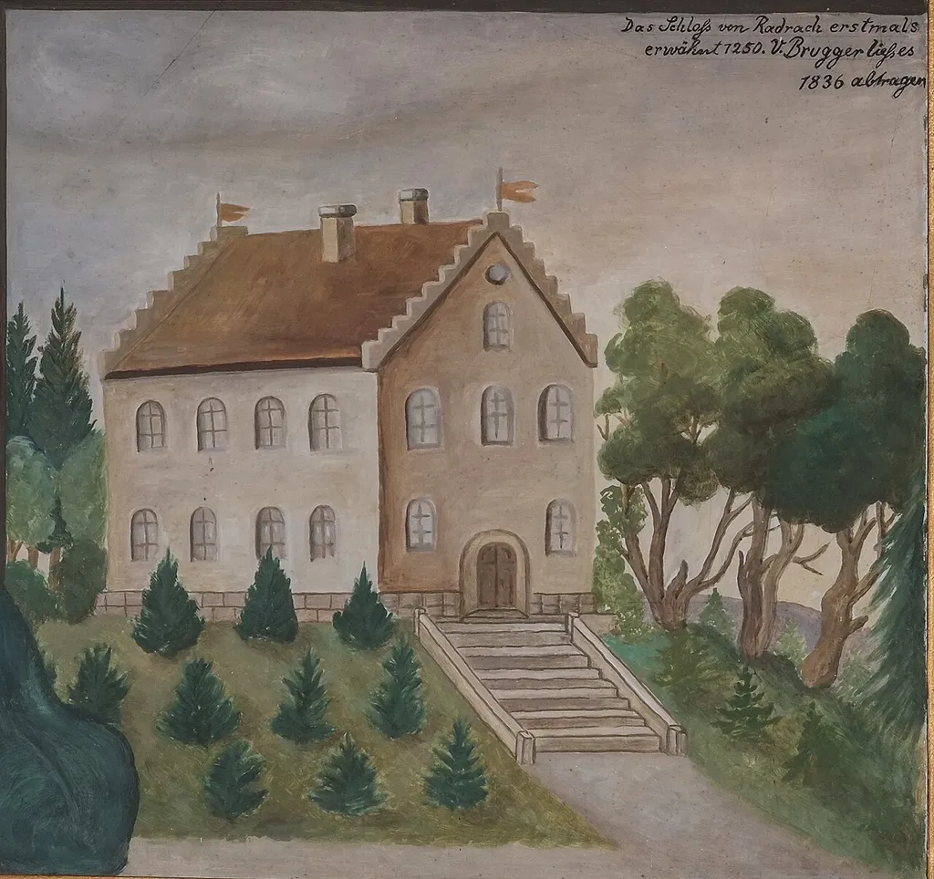 Detail of a painting in the chapel Mariä Heimsuchung showing the so called New Castle, Friedrichshafen-Raderach, Baden Wurttemberg, Germany