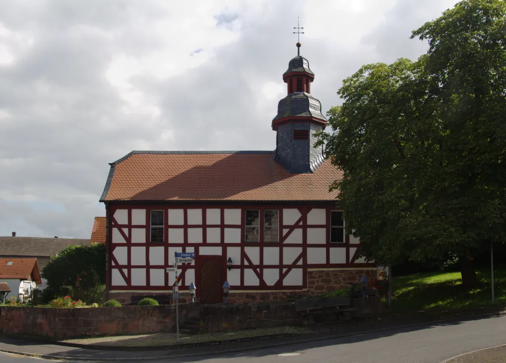 Half-timbered Church in Uetzhausen, Schlitz, Vogelsberg, Hesse, Germany.
