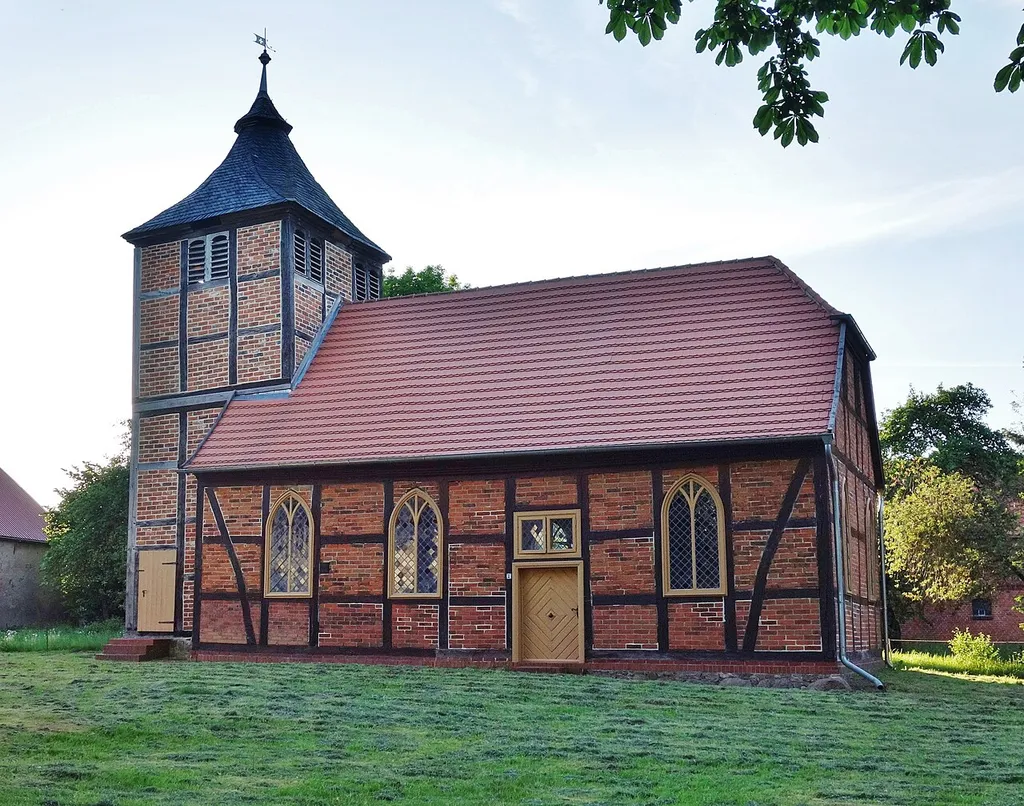 Southern view of the church in Reetz , Gülitz-Reetz municipality , Prignitz district, Brandenburg state, Germany.