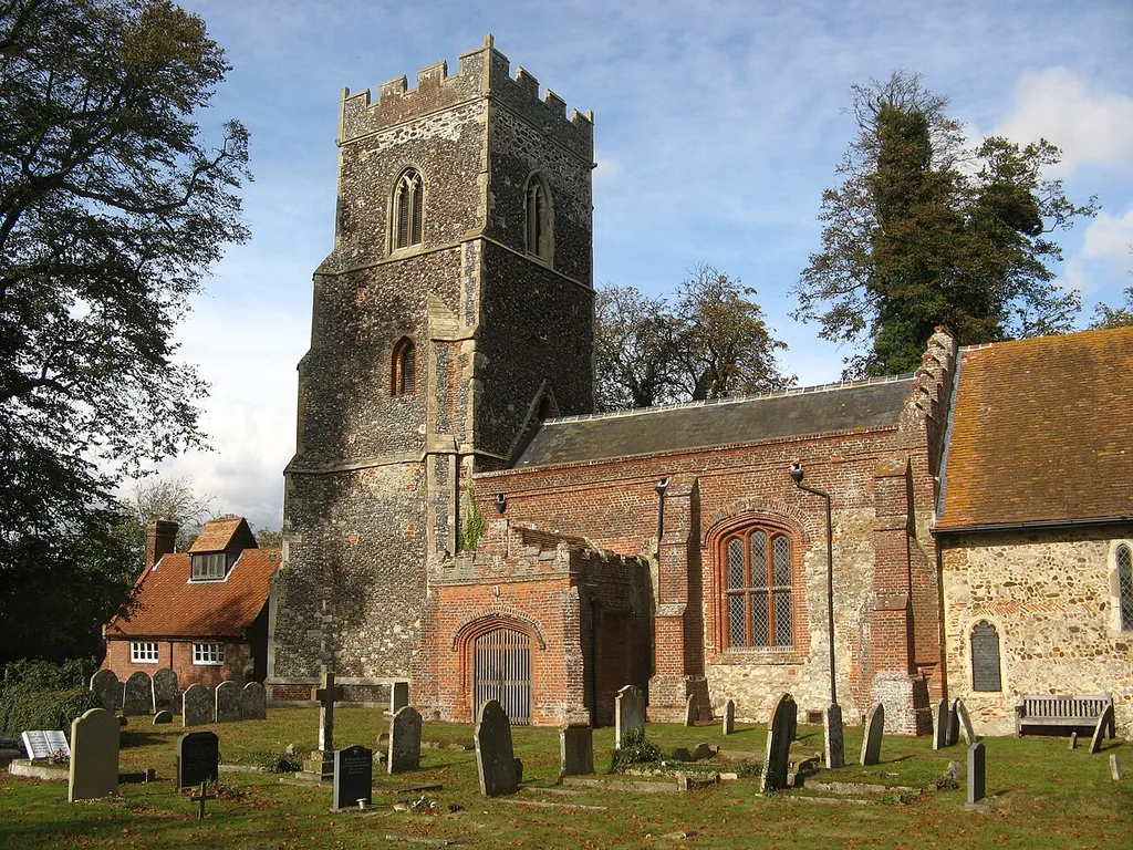 Church of St Mary, Church Road, Little Bentley, Tendring, Essex.[1] the church hall can be seen left of the tower.