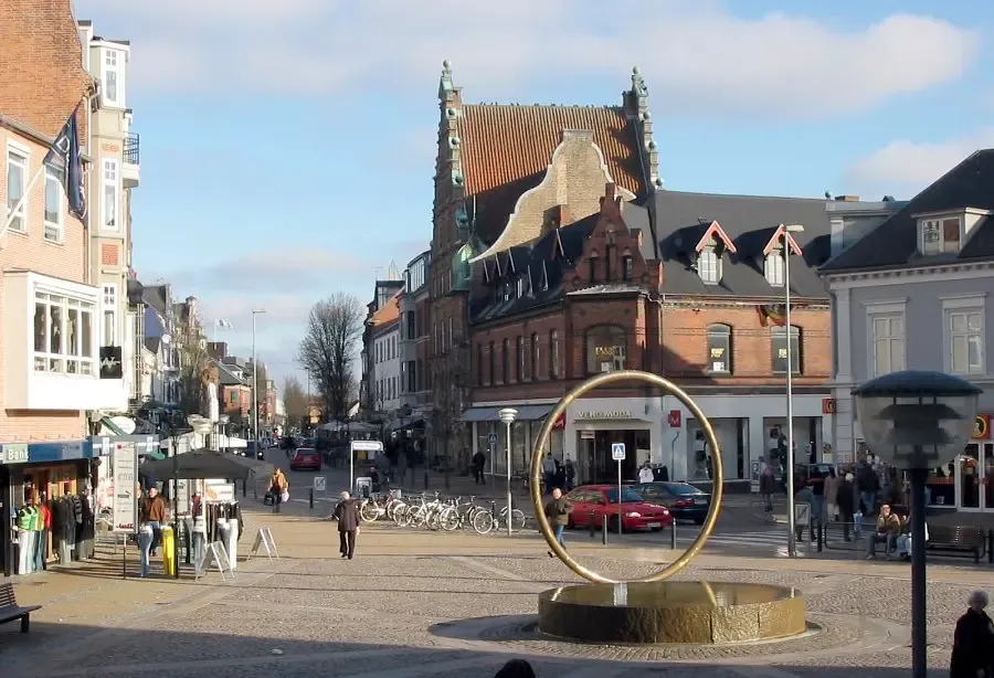 Hjørring - a town in northern Denmark. The ring is a sculpture called The sun ring by Claes Hake.