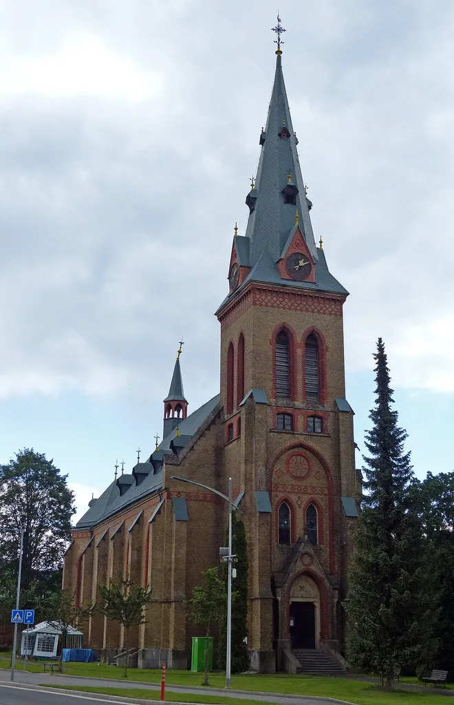 Church of the Assumption of the Virgin Mary in Horní Maršov, Czech republic, as viewed from south-west.