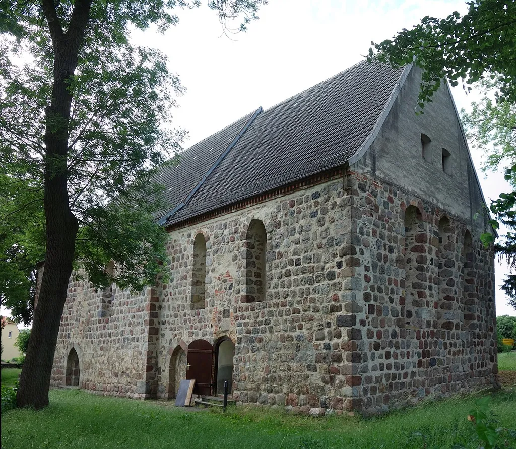 South-eastern view of the church in Woltersdorf , Casekow municipality , Uckermark district, Brandenburg state, Germany.