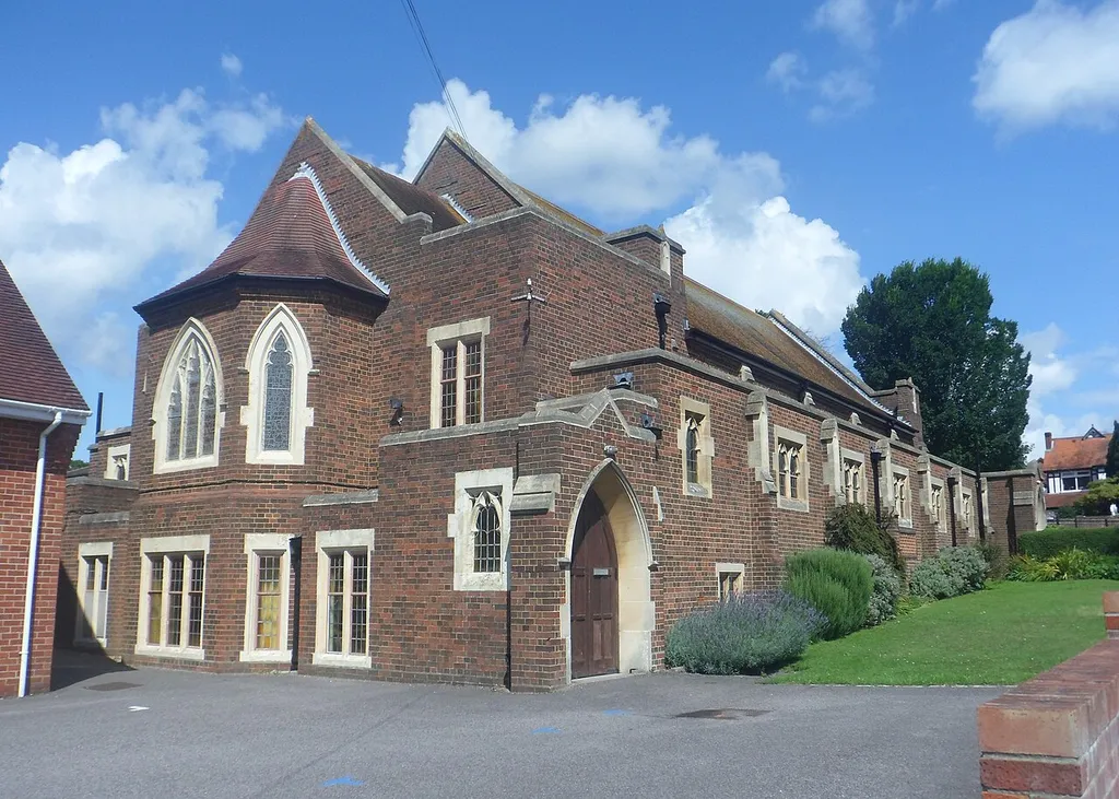 Rear view of Drayton United Church, Havant Road, Drayton, City of Portsmouth, England. It was built for Methodists, but after the former Cosham United Reformed Church closed it became a joint Methodist and United Reformed church.
