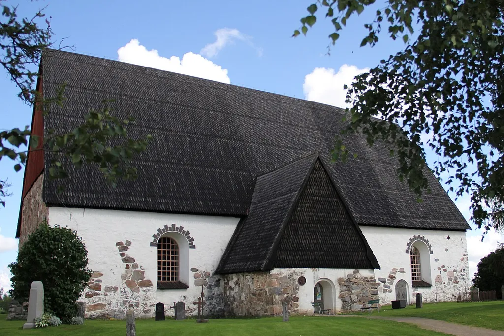 Isokyrö old church, Isokyrö, Finland. - Southern facade and church porch.