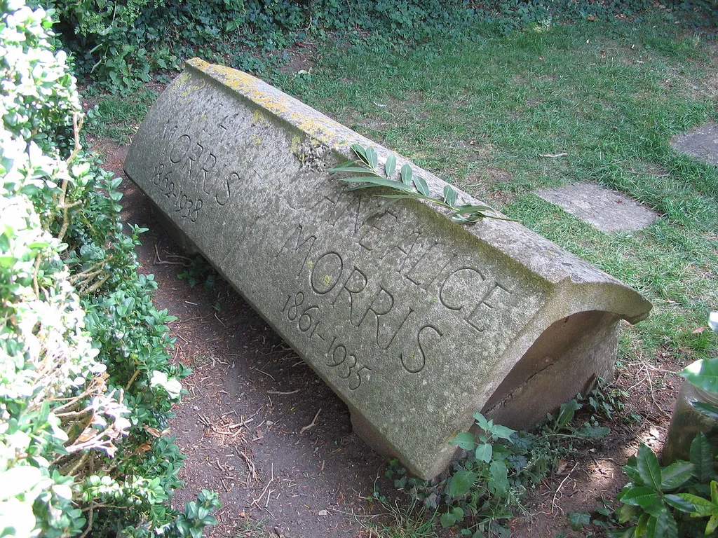 Morris family memorial in St George's parish churchyard, Kelmscott, Oxfordshire. Designed by Philip Webb and made in 1896.