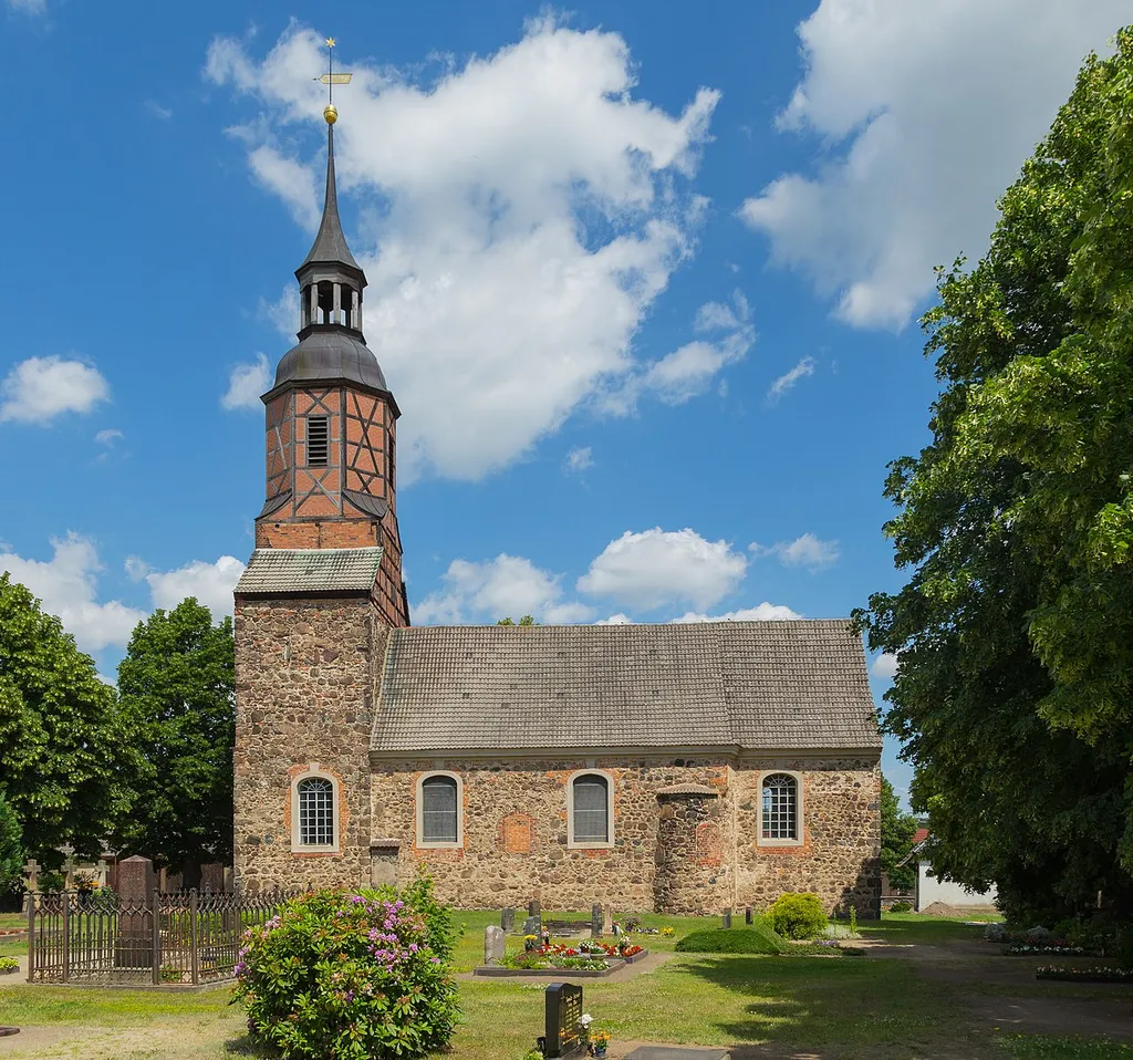 The Protestant village church of Uckro, a city district of Luckau, Landkreis Dahme-Spreewald, Brandenburg, Germany.