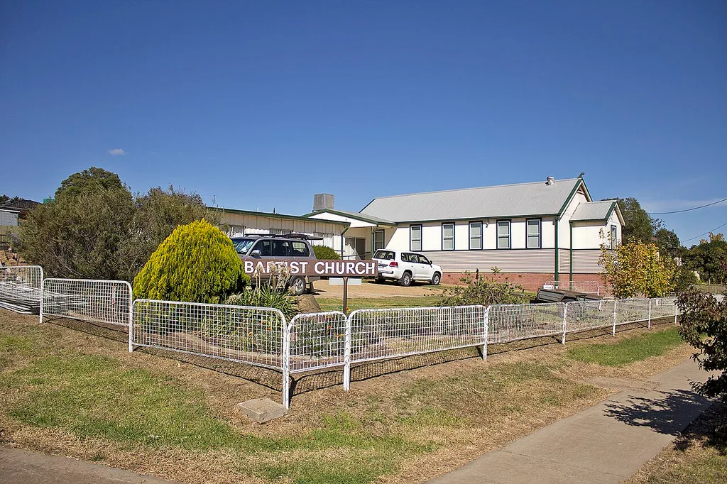 Junee Baptist Church on the corner of Main and Orr Streets in Junee, New South Wales.