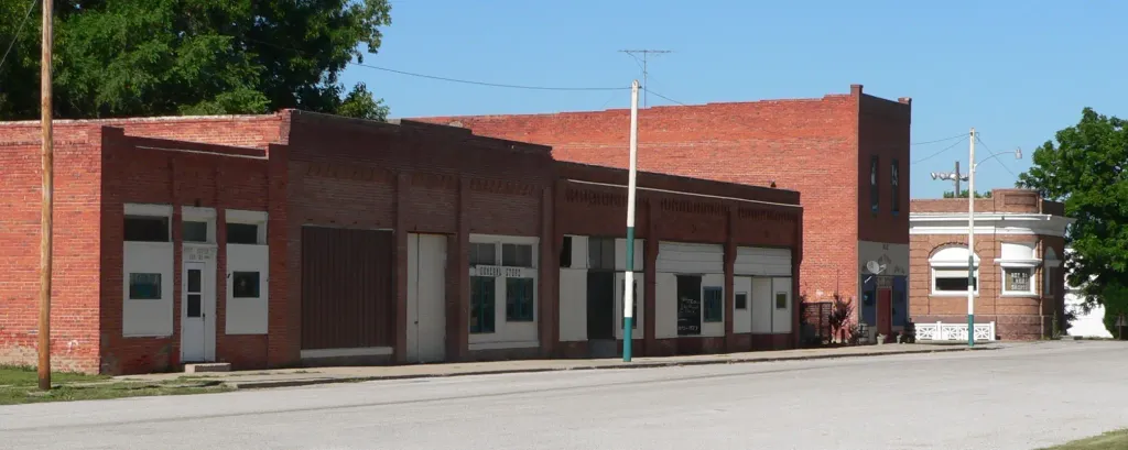 Downtown Oak, Nebraska: north side of Maple Street.