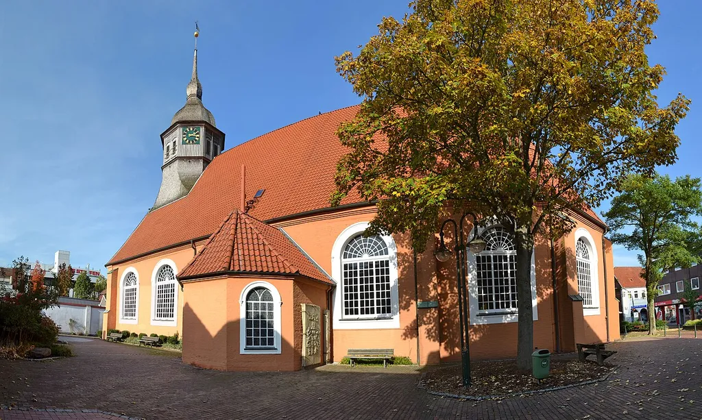 This pricture shows the St. Liborius Church in Bremervörde District Rotenburg (Wümme), Niedersachsen. The church is located at the corner "Neue Straße/Kirchenstraße" beside the marketplace.