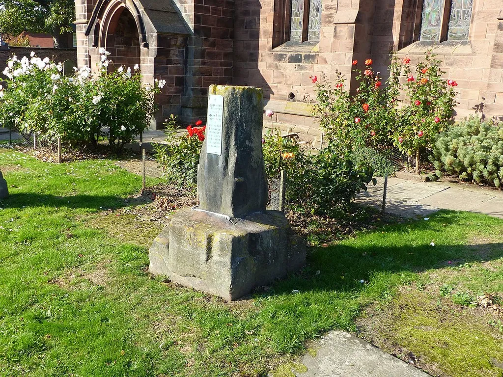 Churchyard cross at St Helen's Church, Tarporley. .mw-parser-output .messagebox{margin:4px 0;width:auto;border-collapse:collapse;border:2px solid var(--border-color-progressive,#6485d1);background-color:var(--background-color-neutral-subtle,#fbfcff);color:var(--color-base,#202122);box-sizing:border-box;border-inline-start-width:8px}.mw-parser-output .messagebox.mbox-small{font-size:88%;line-height:1.25em}.mw-parser-output .mbox-warning,.mw-parser-output .mbox-speedy{border:2px solid var(--border-color-error,#b22222);background:var(--background-color-error-subtle,#ffdbdb);border-inline-start-width:8px}.mw-parser-output .mbox-serious,.mw-parser-output .mbox-delete,.mw-parser-output .mbox-stop{border:2px solid var(--border-color-error,#b22222);border-inline-start-width:8px}.mw-parser-output .mbox-issue,.mw-parser-output .mbox-content{border:2px solid #f28500;background:var(--background-color-warning-subtle,#ffe);border-inline-start-width:8px}.mw-parser-output .mbox-query,.mw-parser-output .mbox-style{border:2px solid #f4c430;background:var(--background-color-warning-subtle,#ffe);border-inline-start-width:8px}.mw-parser-output .mbox-shit{border:2px solid #960;border-inline-start-width:8px}.mw-parser-output .mbox-license{border:2px solid #88a;border-inline-start-width:initial}.mw-parser-output .mbox-legal{border:2px solid var(--border-color-notice,#666);background:var(--background-color-base,#fff);border-inline-start-width:8px}.mw-parser-output .mbox-honor{border:2px solid #ca3;background:var(--background-color-warning-subtle,#fcf4db);border-inline-start-width:8px}.mw-parser-output .mbox-growth{border:2px solid #8d4;background:var(--background-color-success-subtle,#d5fdf4);border-inline-start-width:8px}.mw-parser-output .mbox-move{border:2px solid #93c;border-inline-start-width:8px}.mw-parser-output .mbox-protection,.mw-parser-output .mbox-message{border:2px solid var(--border-color-base,#aaa);border-inline-start-width:8px}.mw-parser-output .messagebox .mbox-text{border: