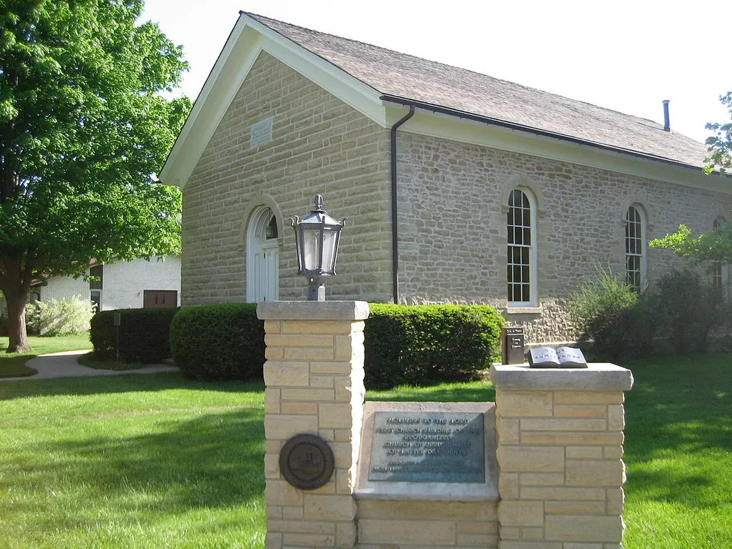 Reorganized Church of Jesus Christ of Latter Day Saints or the Plano Stone Church c. 1868, Plano, Illinois. National Register of Historic Places.