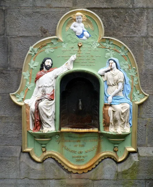 Commemorative drinking fountain at the entrance to St David's, Merthyr Tydfil