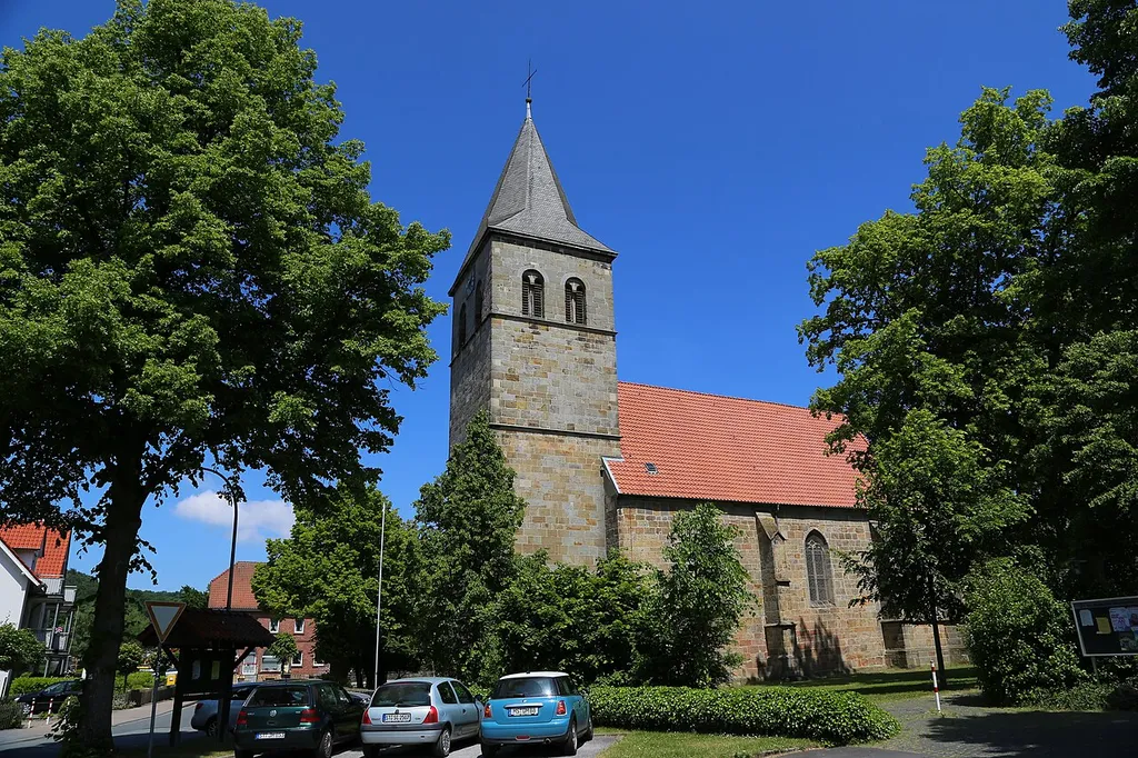 The Protestant Parish Church (Evangelische Pfarrkirche Brochterbeck) in Tecklenburg-Brochterbeck, Kreis Steinfurt, North Rhine-Westphalia, Germany. It is a listed cultural heritage monument.