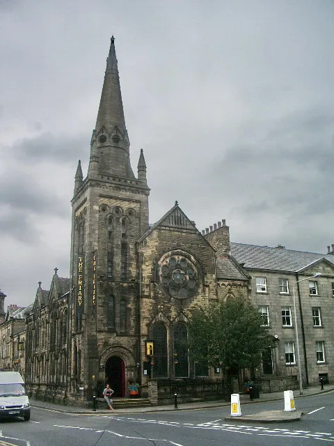 The Friary, at the junction of St Leonard Gate (right) and Rosemary Lane (left), Lancaster, Lancashire, seen from the south. The building was completed in 1881 as Centenary Congregational Church. It ceased to be used for worship in 1967.