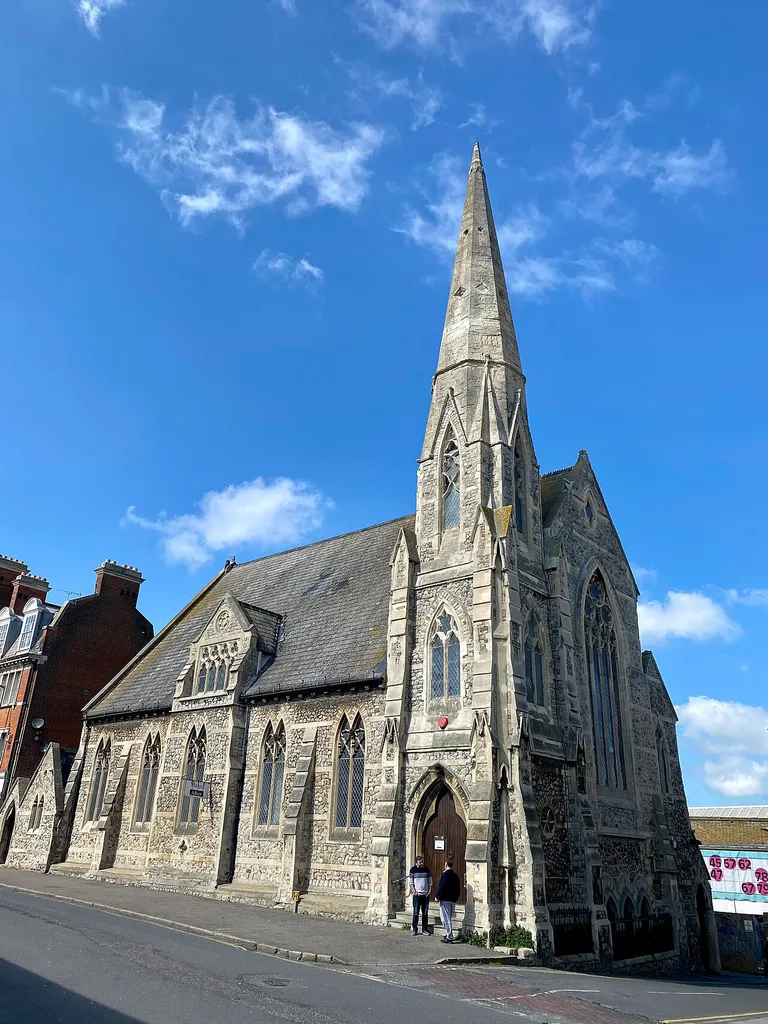 Former Congregational Church, Union Crescent, Margate. Designed and built in 1860 by Poulton and Woodman of Reading. Now home to the Al-Birr Community Centre and Mosque. This is a photo of listed building number 1394721.