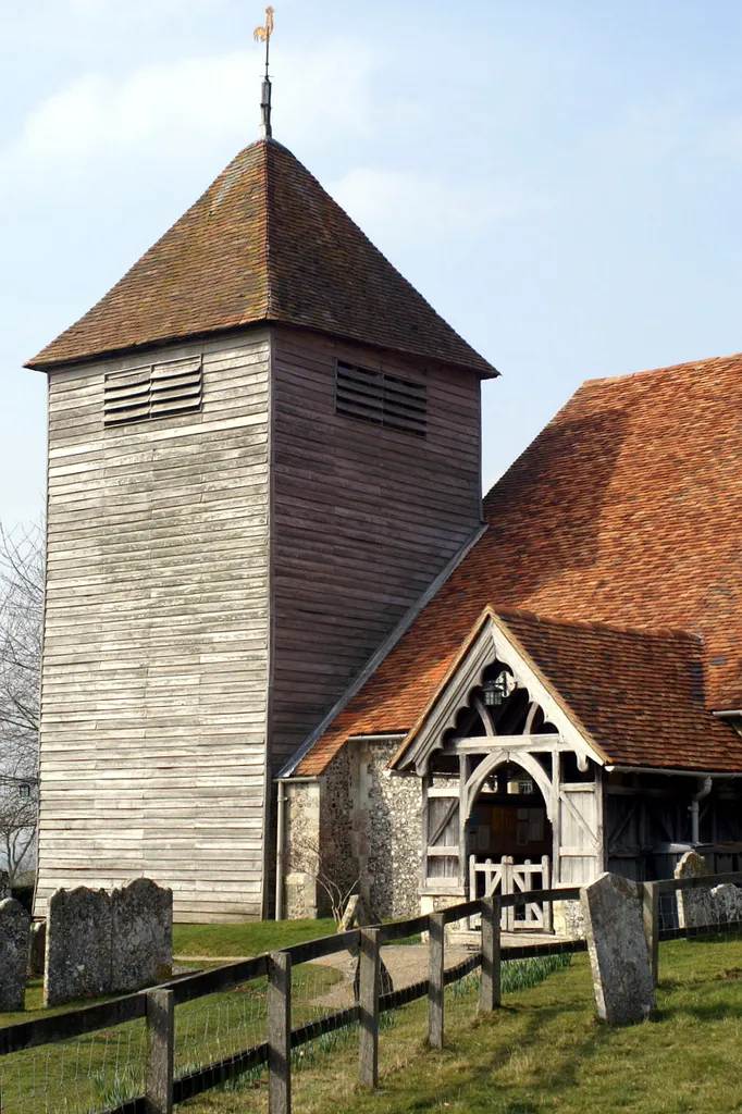 Southwest tower of and south porch of St Mary's Church, Michelmersh, Hampshire