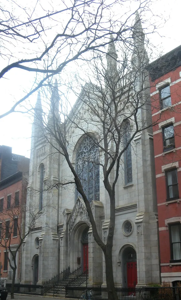 Lookinng north across 4th St at the former Washington Square United Methodist Church on a cloudy morning.