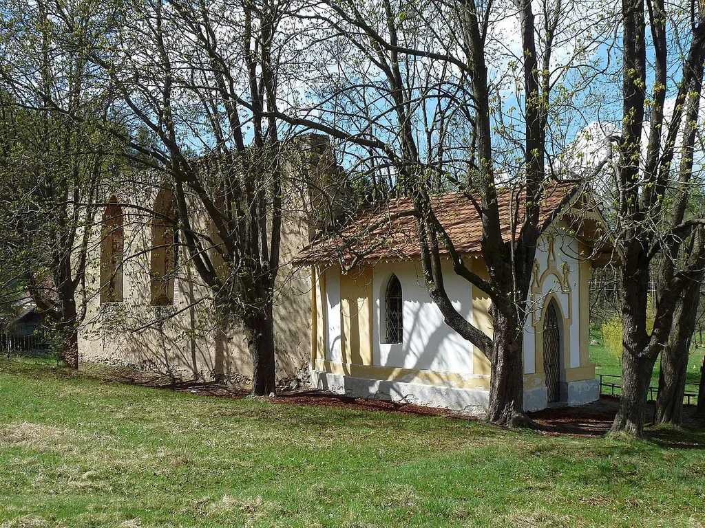 Ruin of the Church of Saint Vitus and the Chapel of Saint Vitus in the village of Habří, České Budějovice, Czech Republic.