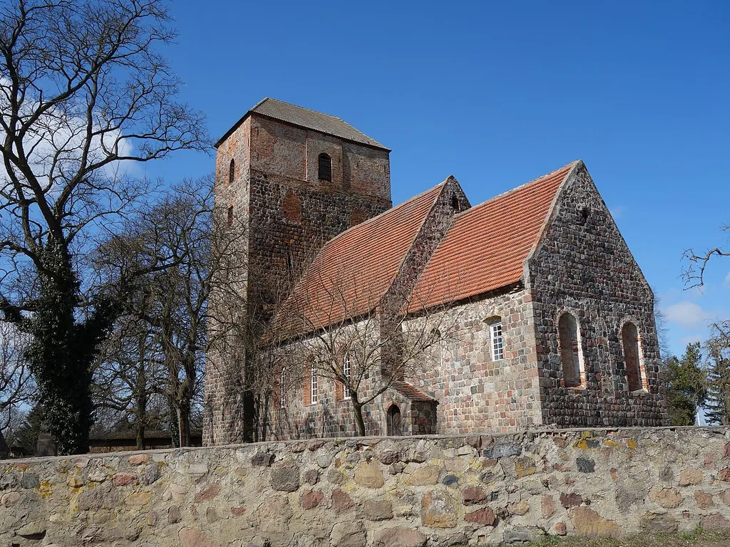 South-eastern view of the church in Lützlow , Gramzow municipality , Uckermark district, Brandenburg state, Germany