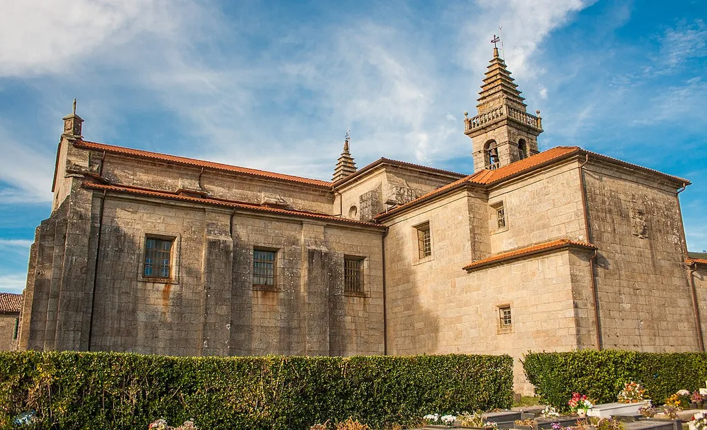 Lateral view of Saint Mary Church in Iria Flavia, Padrón, Galicia, Spain.