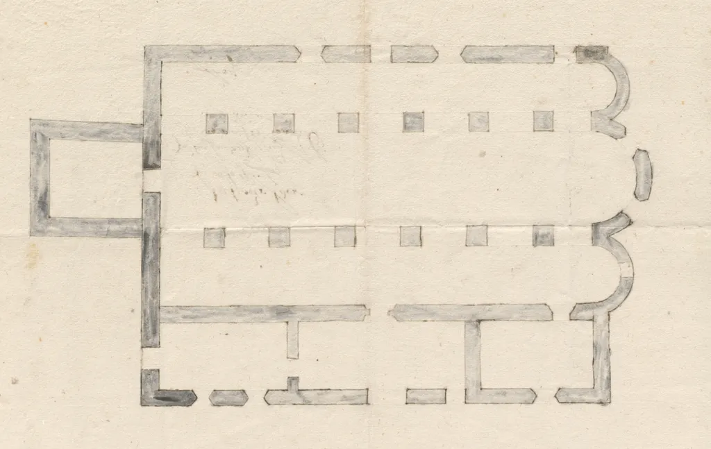 Grundriss der romanischen Pfeilerbasilika Vachendorf von Lorenzo Sciasca, 1678