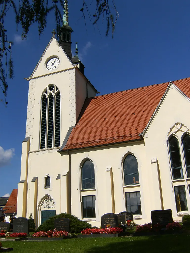 Neogothic church in Oberndorf (a district of Kraftsdorf in Landkreis Greiz (Thuringia)), built in 1904/05.