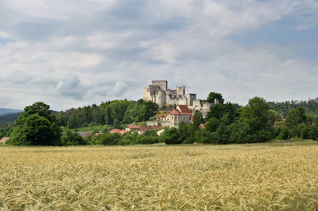 View of the castle and the village of Rabí from the east, from the Church of St. John of Nepomuk
