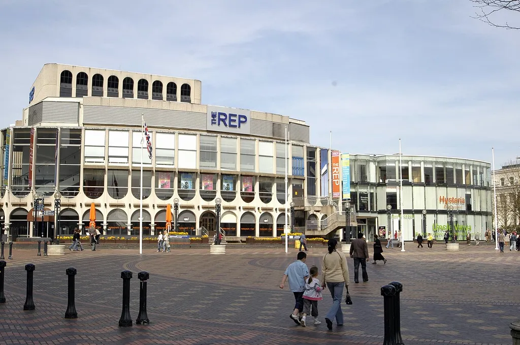 This is The Rep theatre from Broad Street in Birmingham, England.