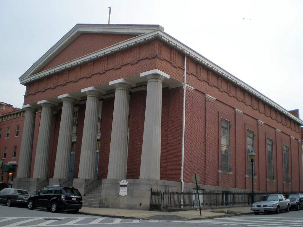 The front and right of St. Peter the Apostle Church in Baltimore, MD