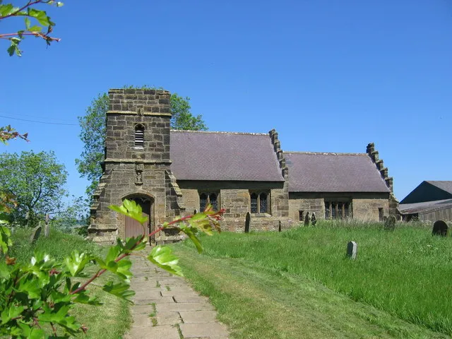 Saint Mary's Church, Marton. Looking at the south face of the church which has a cobbled north facing wall, probably dating back to the 9th century. The church is mentioned in the Domesday Book which was compiled in 1086.