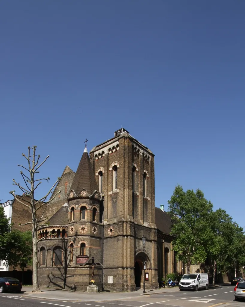 St Michael's parish church, Ladbroke Grove, London W10, seen from south-southwest, with St Michael's Gardens on the right