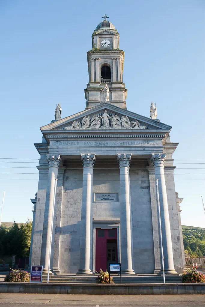 St. Mary's Church of the Assumption, as seen from the Irishtown Upper Street in the evening sun, looking south.