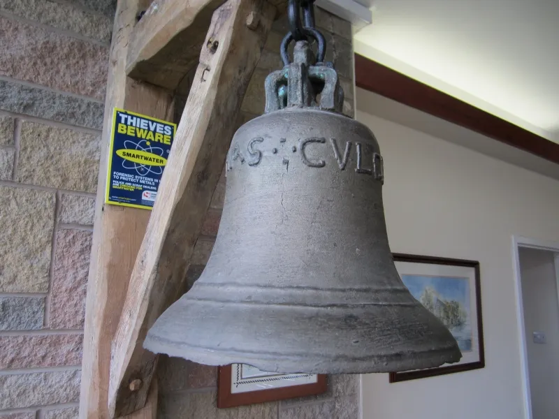 Bell in Culcheth Methodist Church, Lancashire, England. It was cast for Culcheth Hall Chapel and has been used by three denominations of Christian churches. It is marked with Smartwater for unique forensic tracing.