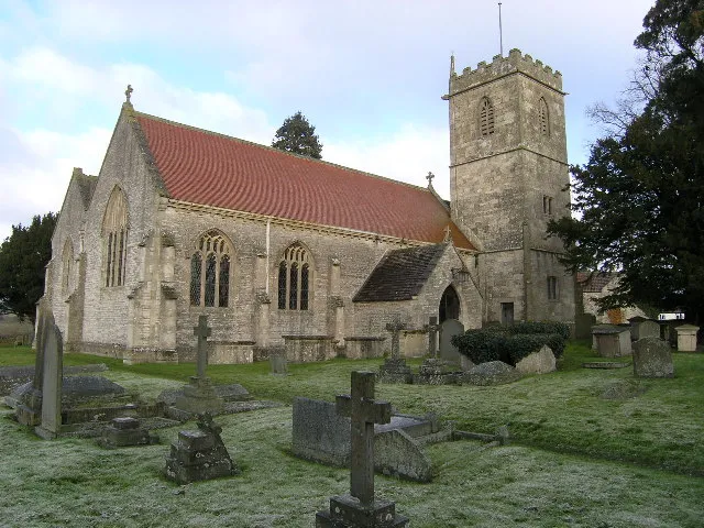 Holy Trinity parish church, Doynton, Gloucestershire, seen from the south. The southeast tower was completed in 1644.
